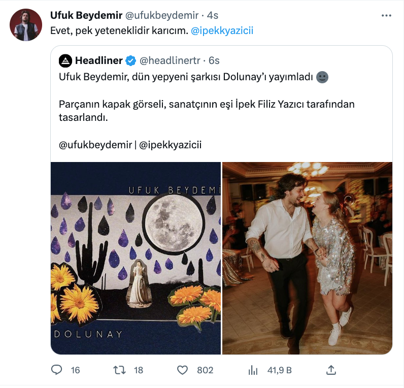 ufuk beydemir den esi ipek filiz yazici ya ovgu pek yeteneklidir karicim